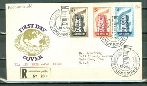 LUXEMBOURG SCARCE  1956 EUROPA #318-320 SET on REGISTERED FDC  to US