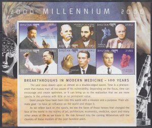 BHUTAN Sc # 1319a-f MNH  SHEET of 6 MEDICAL PIONEERS of the MILLENNIUM