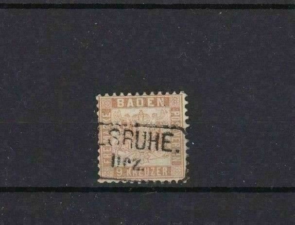 BADEN 1862   9k PALE BROWN  USED STAMP CAT £48  REF 6766