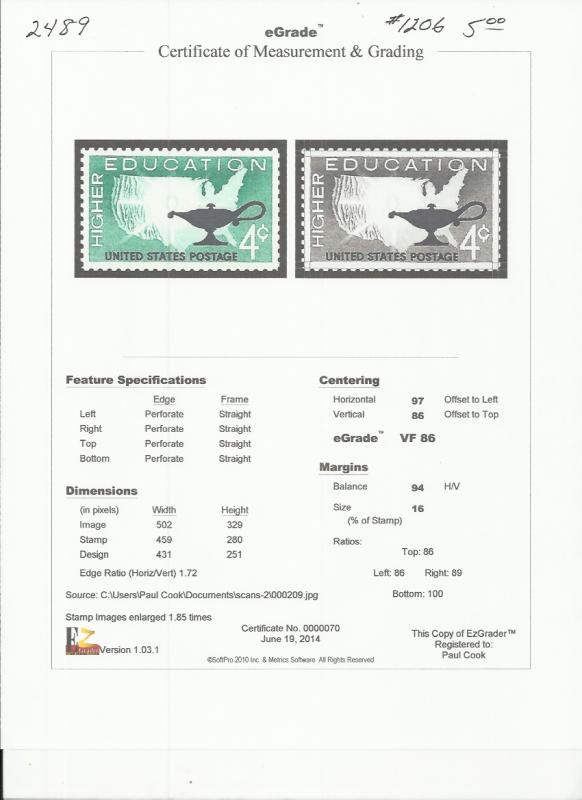 # 1206 MINT NEVER HINGED HIGHER EDUCATION     VF+