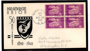 US 895 1940 3c Pan American Union 50th anniv on an addressed FDC with a Mellone cachet