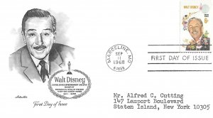 1968 FDC, #1355, 6c Walt Disney, Artmaster