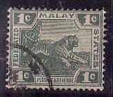 Federated Malay States-Sc#38b,38-two used 1c dull green Tiger-Dies I & II-1906-