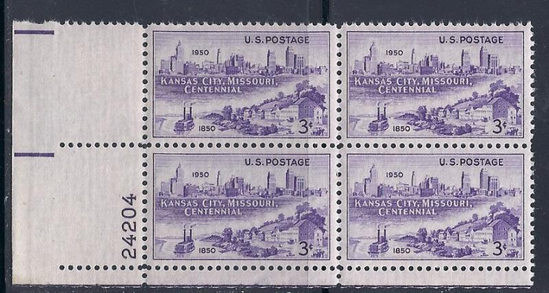 US #994 Kansas City 3c Plate Block of 4 (MNH) CV$0.50