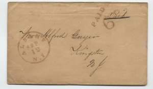 1850s Albany NY paid 6 double rate handstamp to Kingston [y5286] 