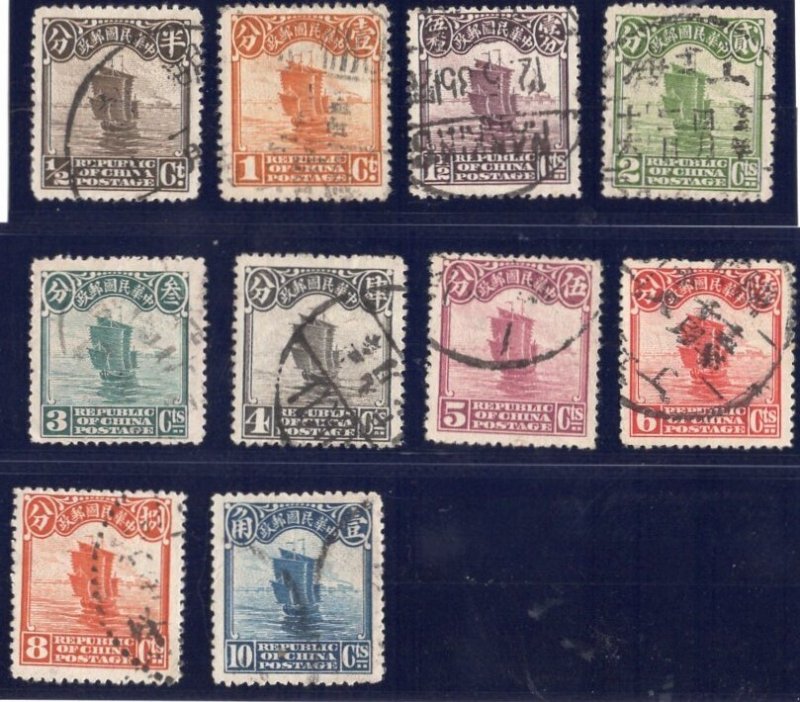 Set of 10 Chinese Junk stamps SC248-255, SC257, SC258