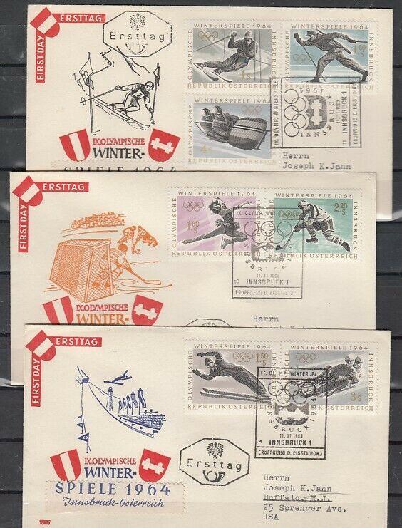 Austria, Scott cat. 711-717. Innsbruck Olympics issue. 3 First day covers. ^