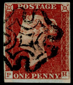 SG8, 1d red-brown PLATE 37, FINE USED. Cat £110. BLACK MX. 4 MARGINS. PH 