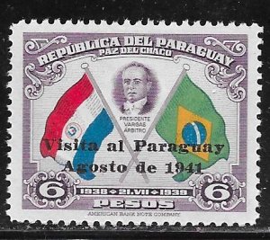 Paraguay 387: 6p President Vargas, Flags of Paraguay and Brazil, MH, VF