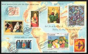 PHILATELIC CHRISTMAS CARD WITH POSTAGE STAMPS REPLICAS USED, GERMANY, CINDERELLA