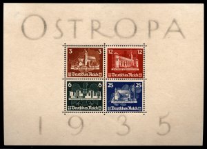 GERMANY  B68 1935 OSTROPA SOUVENIR SHEET MINT NO GUM Partial Perf. Separation