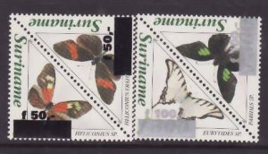 Surinam-Sc#1088-91- id8-unused NH set-Insects-Butterflies-Triangles-1996-7-