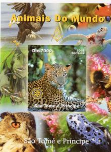 Sao Tome and Principe 2005 Freemasonry/Lions//Owls/Leopard/Fauna S/S  #4  MNH