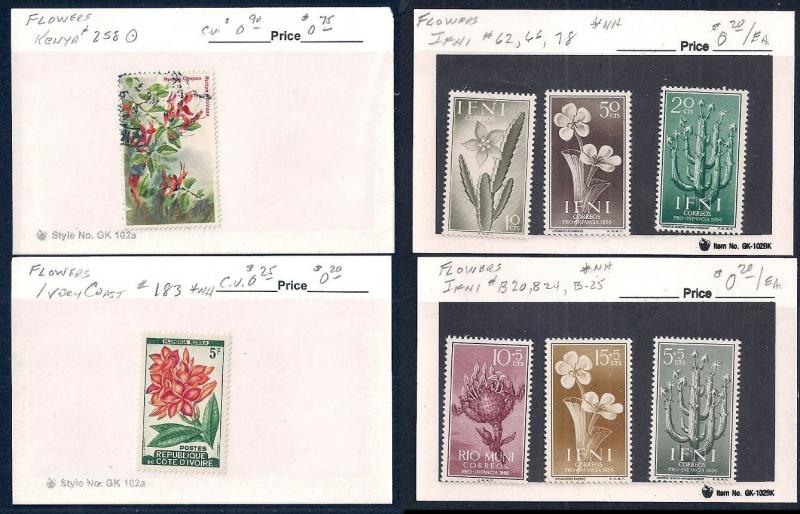 WORLDWIDE Topical Flowers (100) Different Sets Mint & Used