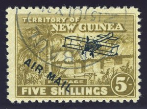 New Guinea 1931 Air Mail overprint 5s olive-bistre VFU. SG 147. Sc C11.