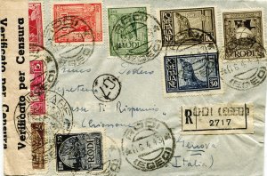 Aegean - Pictorial Lire 5 notching 11 on envelope