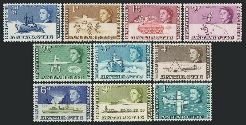 Br Antarctic Territory 1-10,MNH. Antarctic Expedition.1963.Ships,Plane,Dog sled,