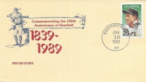 1989 FDC, #2417, 25c Lou Gehrig, neat cachet - #1