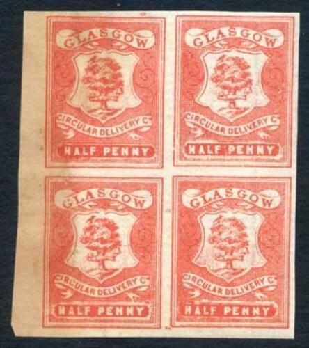 CD21 1/2d Dull Scarlet Glasgow Circular Delivery Block 4 Unmounted Mint 
