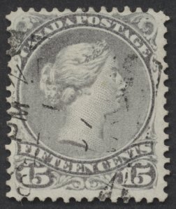 Canada #29 15c Large Queen Grey Violet F-VF Light St John NB Squared Circle