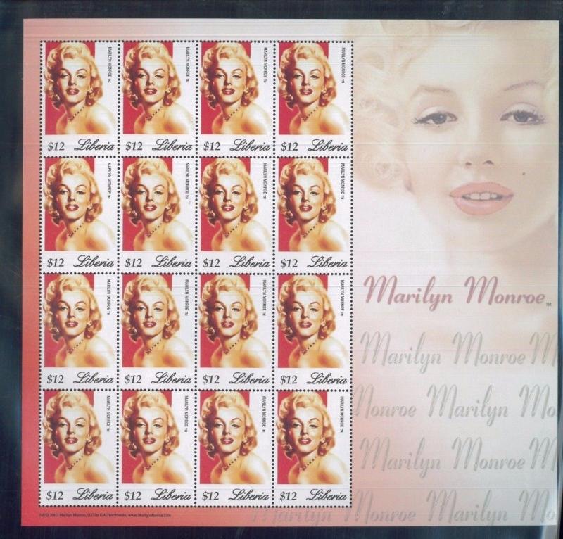 MARLYN MONROE Mini Sheet of 16 MNH - LIBERIA E40