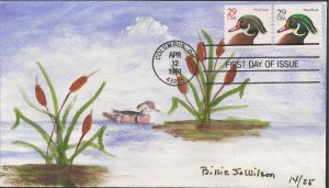 Billie Jo Wilson Hand Painted Combo FDC for the 1991 Wood Duck Stamps