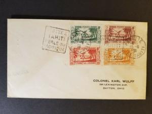 1938 Papeete Tahiti to Dayton Ohio USA Multi Franking Military Airmail Cover  