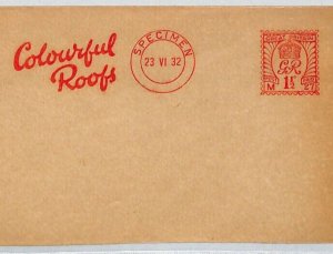 GB KGV Cypher METER SPECIMEN 1½d 1932 Cover *COLOURFUL ROOFS* Advert SLOGAN XE31