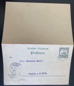 1903 German Caroline Islands Reply Stationery Postcard Cover To Domitz Germany