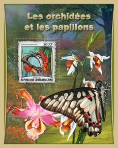 CENTRAFRICAINE 2017 SHEET ORCHIDS BUTTERFLIES FLOWERS INSECTS