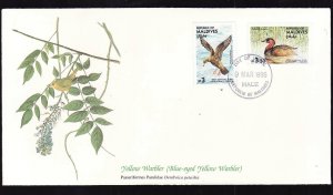 Audubon's Birds of the World #84a-Maldives-Yellow Warbler-Little Grebe-FDC-highl