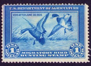 US Stamps RW 1 Federal Duck Stamp 1934 No Gum