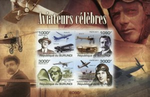 Burundi Aviation Stamps 2011 MNH William Boeing Louis Bleriot Lindbergh 4v M/S