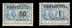 Netherlands #J40-41 Cat$102.50, 1907 50c and 1g Surcharges, hinged