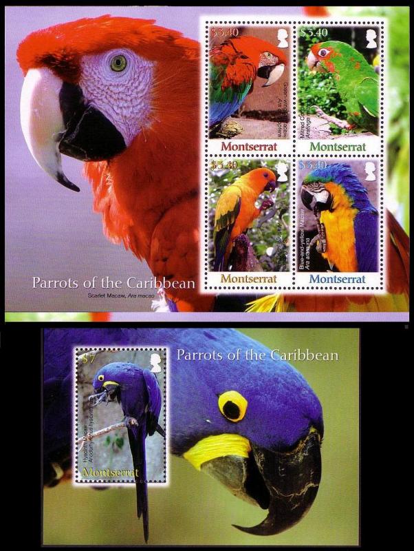 Montserrat Birds Parrots Sheetlet 4v+MS SG#1377-1381