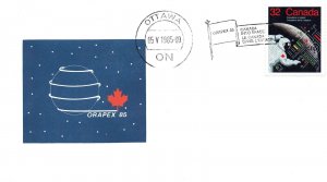 CANADA EVENT CACHET COVER CANADA INTO SPACE POSTMARK AT OTTAWA ORAPEX 1985 II
