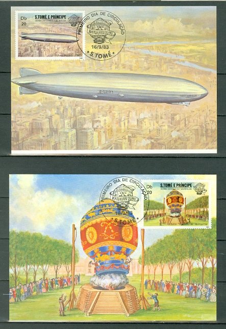 ST. THOMAS & PRINCE  1983 BEAUTIFUL BALLOONS #703 & #704 MAXI CARDS