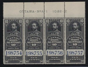 Canada VD #FWM61 (1930) 10c King George V Weights & Measures Plate Block VF NH 