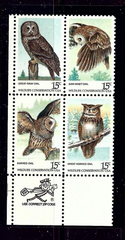 U.S. 1763a MNH 1978 Owls Zip Block