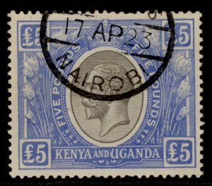 KENYA and UGANDA GV SG99, $5 black & blue, FINE USED. Cat £120.