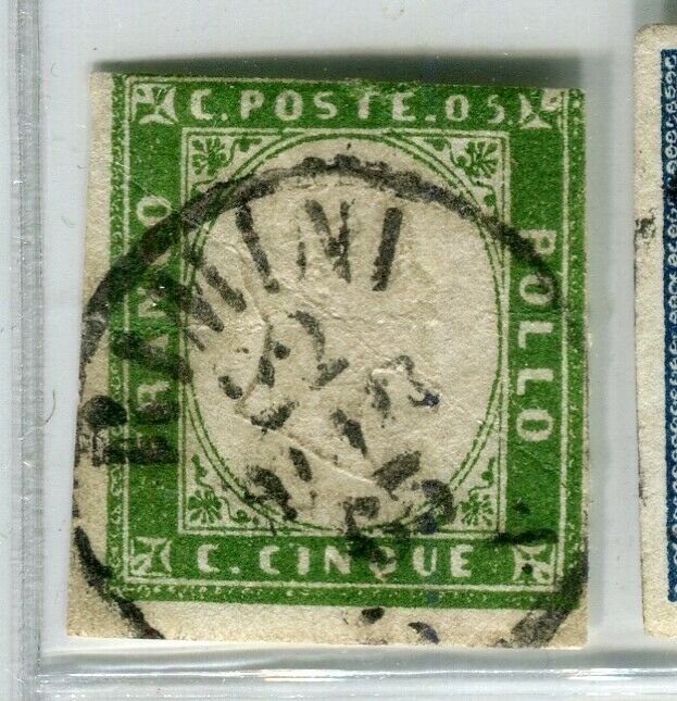 ITALY SARDINIA; 1855 classic Imperf issue used SHADE of 5c. value + POSTMARK