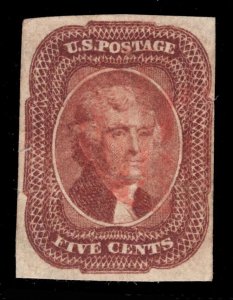 MOMEN: US STAMPS #12 IMPERF LIGHT RED GRID CANCEL USED LOT #83650*