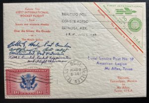 1936 Reynosa Tamps Mexico First Rocket Flight Mail cover FFc To McAllen TX USA