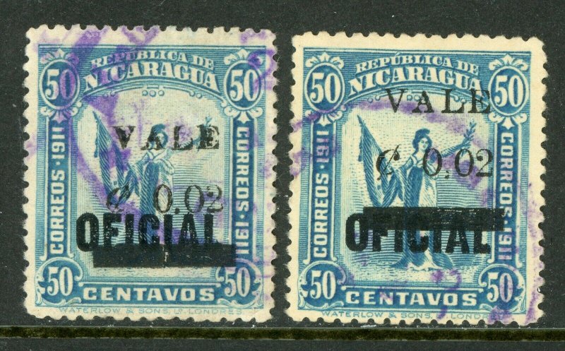 Nicaragua 1914 Liberty Overprint 2¢/50¢ Small VALE Font H453