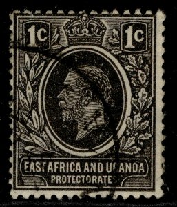 EAST AFRICA and UGANDA GV SG44, 1c black, FINE USED.