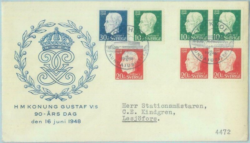 89051 -  SWEDEN - POSTAL HISTORY -  FDC COVER 1948 - ROYALTY