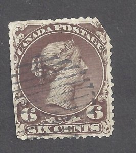 Canada # 27 USED 6c DARK BROWN LARGE QUEEN BS27601