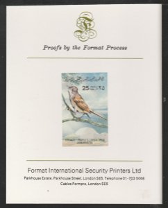 LIBYA 1982  BIRDS - WHITE THROAT  imperf on FORMAT INT PROOF CARD