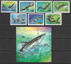 Tanzania 1136-43 MNH Sharks set cpl.  X 10 sets, vf. 2022 CV $77.50