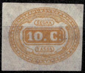 Italy Kingdom 1863 - Tax postmark 10 cents yellow MH - Sassone 1